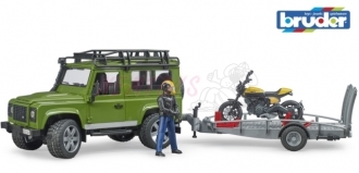 Bruder 2589 Land Rover s přívěsem, motocyklem a figurkou