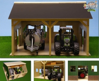 Kids Globe Dřevěná garáž pro 2 zemědělské stroje 1:16