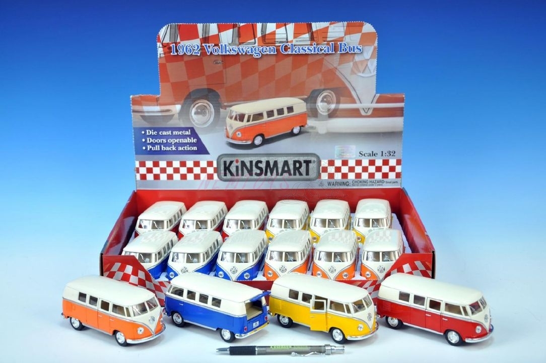 VW Classic autobus Kinsmart 1962 kov 13cm zpětný chod 4barvy