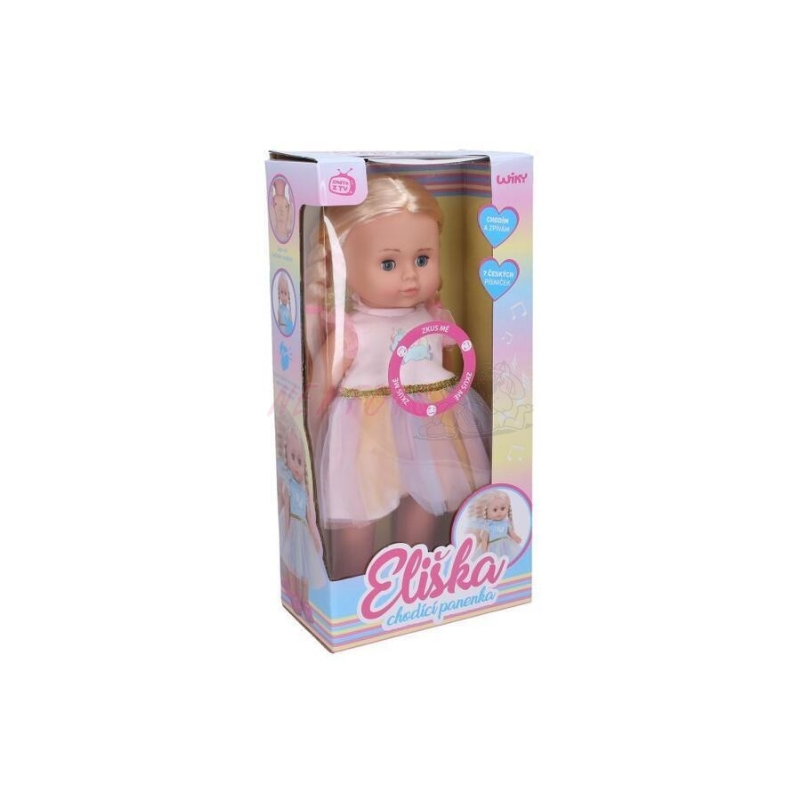 Eliška chodící panenka 41 cm, růžové šaty